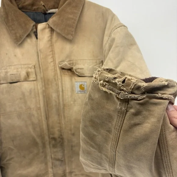 Vintage 90s Carhartt Jacket Brown Quilt Lined Duck Canvas Distressed Men XL